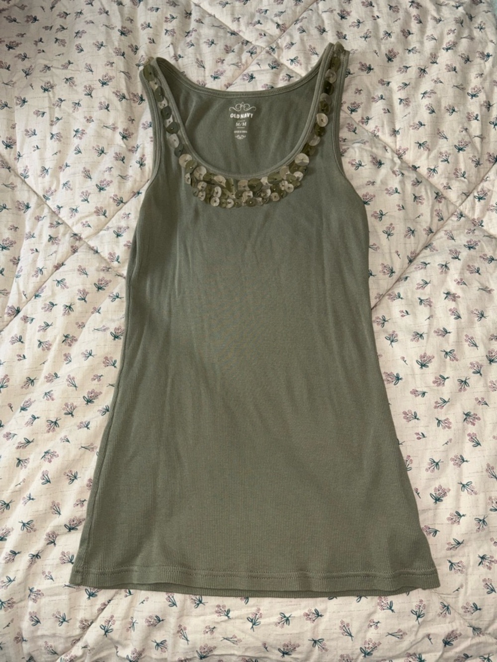 Old Navy Olive Green Sequin-Embellished Tank